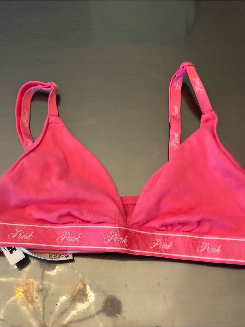 PINK Victoria's Secret Hot Pink Wireless Triangle Bralette with Crown